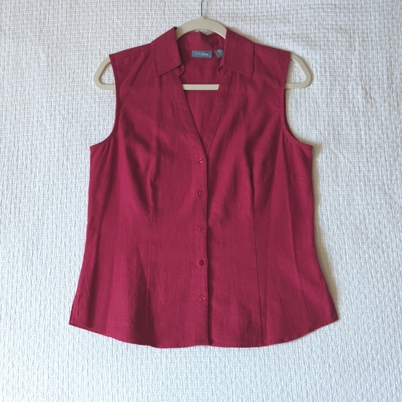 Womens Button Up Linen Tank Top Blouse Sz 10 - Picture 1 of 5